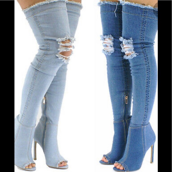 NEW DENIM THIGH HIGH BOOTS - Picture 3 of 3